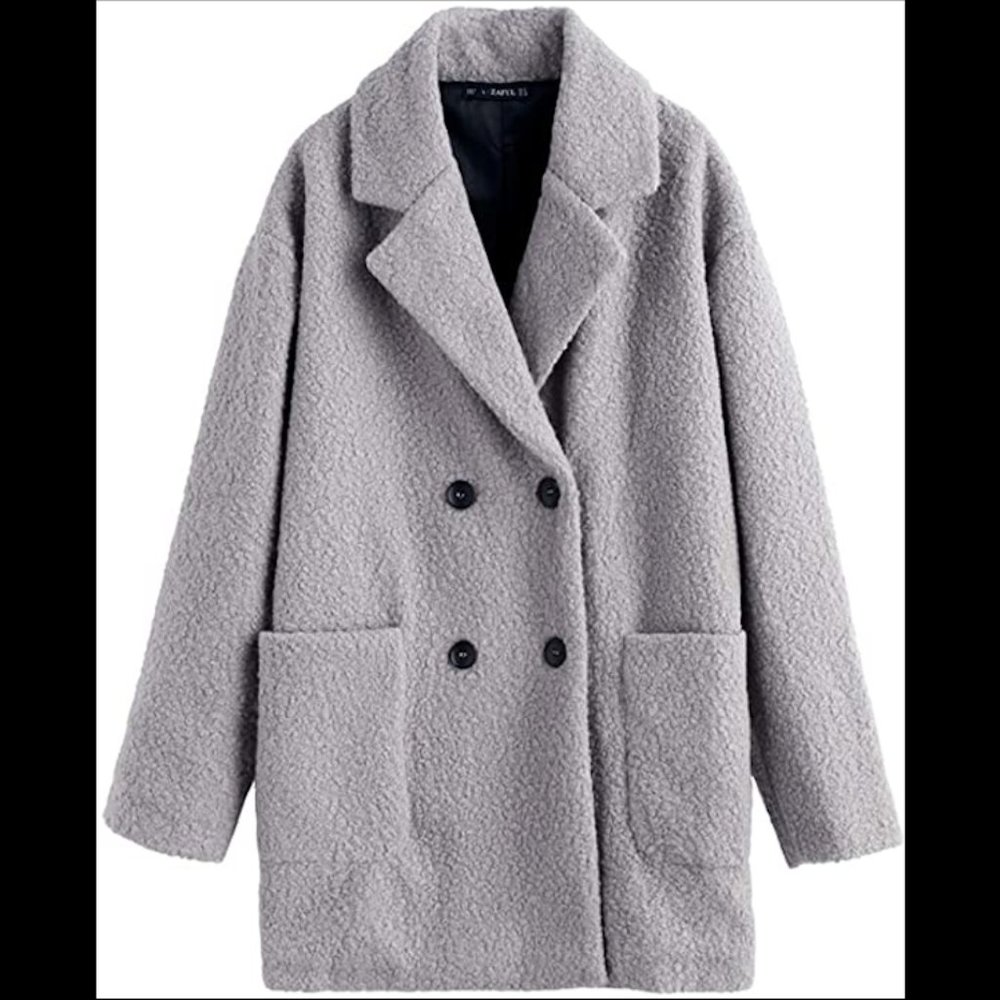 ZAFUL Women's Double Breasted Lapel Trench Coat - Light Gray - Size L